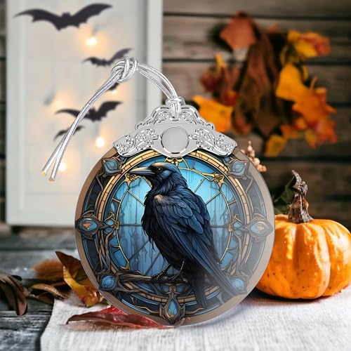 Crow Stained Glass Christmas Ornament, Unique Holiday Tree Decoration