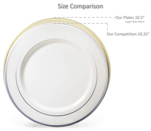 OCCASIONS 120 Plates Pack,(60 Guests) Heavyweight Premium Wedding Party Disposable Plastic Plates Set -60 x 10.5'' Dinner + 60 x 7.5'' Salad/Dessert (White & Rose Gold Rim)