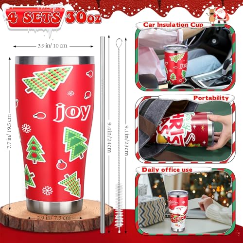 Mifoci 4 Pcs Christmas Tumblers 30oz Insulated Stainless Steel Cups - Style 1