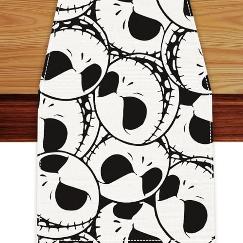 AEHHDL Halloween Table Runner 13x72 in White & Black Gothic Skull