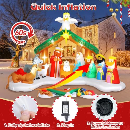 Elegear 12FT Nativity Scene Inflatable - Outdoor Christmas Decorations with LED Lights