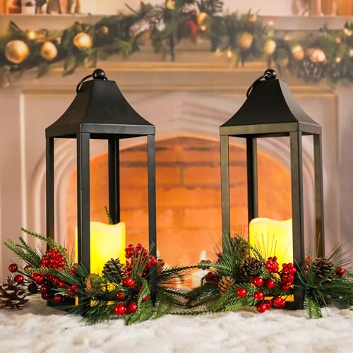 Bdor 15.7in Flameless LED Pinecone Lantern - Black Metal Holiday Decoration