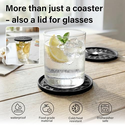 Silicone Drink Coasters Set of 4 - Non-Slip Diamond Pattern for Home & Office