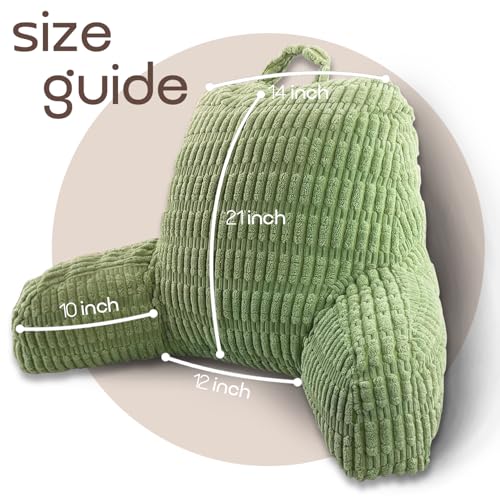 Reading Pillow with Armrests for Bed & Couch Support - Sage Green