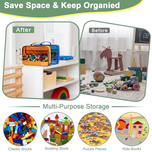 4-Piece Toy Storage Bag Set with Clear PVC Window for Building Bricks