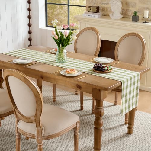 POSEAT Summer Green Gingham Table Runner 108" x 13" (Green) Cotton Blend
