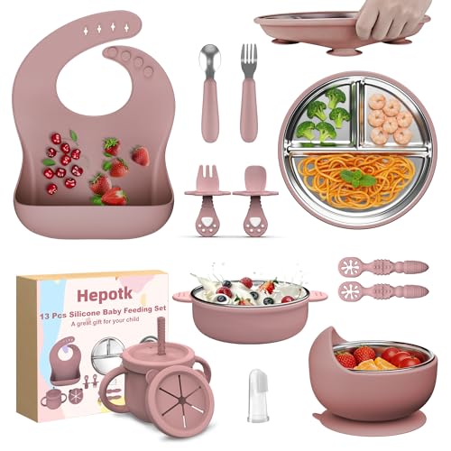 13-Piece Baby Feeding Set with Suction Plate, Bowls, Bibs, and Utensils