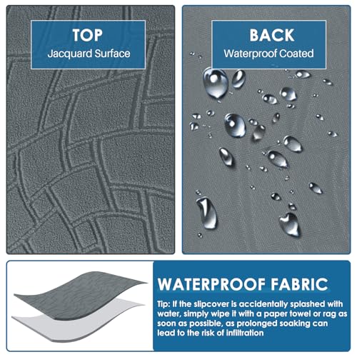 Waterproof Futon Cover Full Size Washable Jacquard Slipcover - Dark Gray