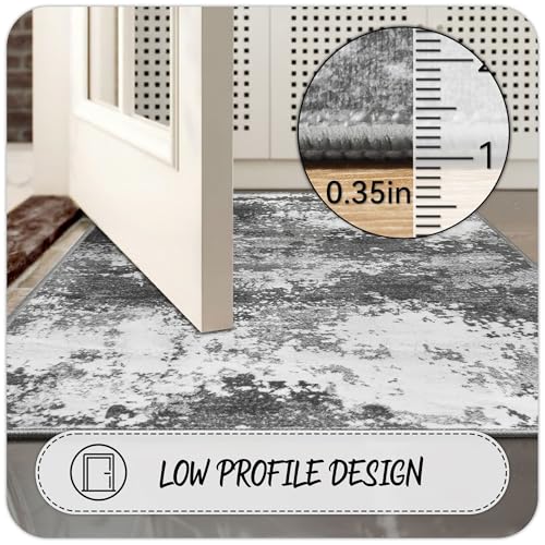 2x6 Grey Abstract Runner Rug, Machine Washable Non-Slip Hallway Carpet