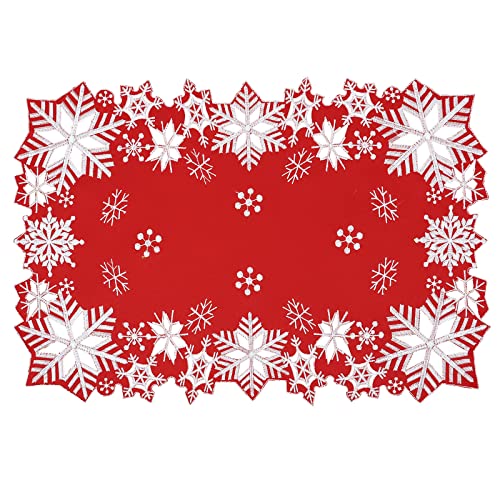 Simhomsen Red Embroidered Snowflakes Christmas Table Placemats Set of 4 13x19 Inches