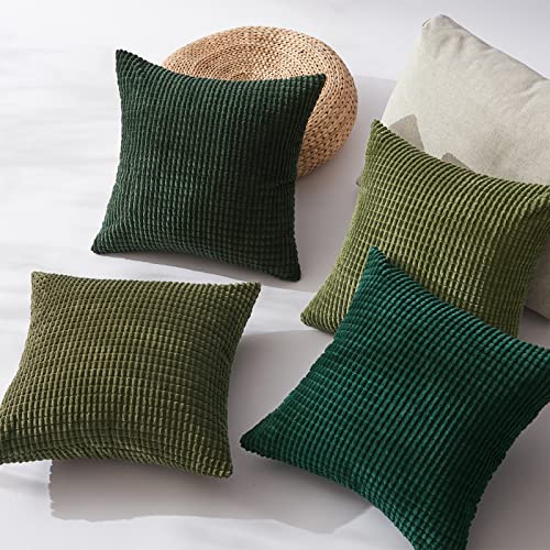 Green Christmas Holiday Throw Pillow Covers Set of 4 18x18 Inch - Corduroy Decorative Cushion Cases for Couch & Living Room