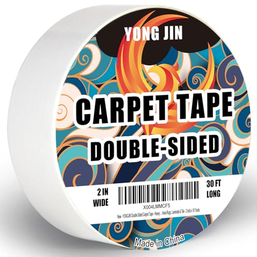 Heavy-Duty Double Sided Carpet Tape - 2 Inch x 10 Yards, Rug Grip