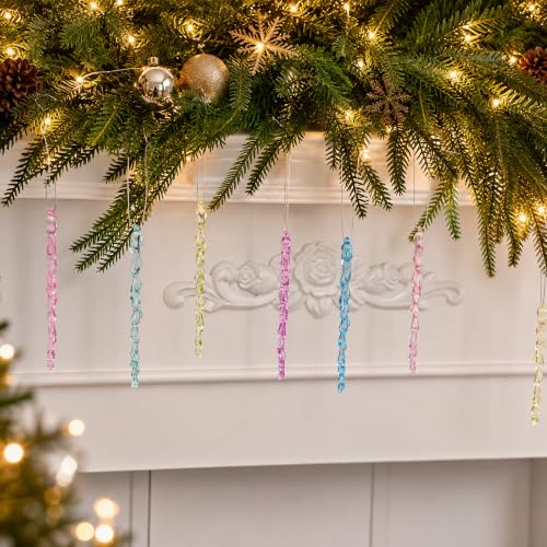 LFUTARI 30 Pcs Pastel Icicle Christmas Ornaments - Candy Theme, Crystal Finish, Twisted Design