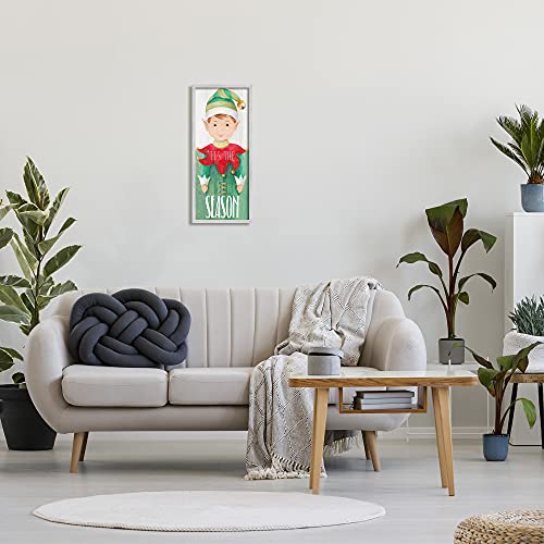 Farmhouse Gray Framed Christmas Elf Bell Holiday Wall Art, 10x24 inches