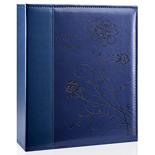 8x10 Photo Album with Leather Cover, Holds 50 Vertical Pictures, Blue