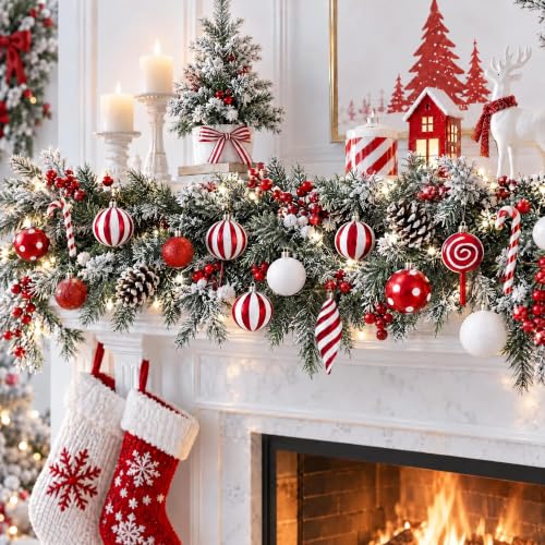 Red White Candy Cane Christmas Ornaments Set - 42 pcs in festive decor