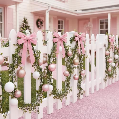 Soulchen Pink 12 Pcs 20in Christmas Garland Ties with Large Velvet Bows