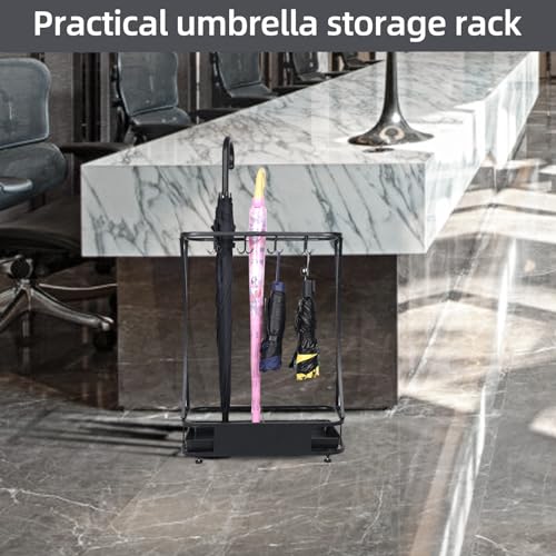 15-Slot Heavy Duty Metal Umbrella Stand with 8 Hooks and Drip Tray