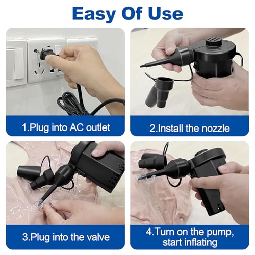 Electric Air Pump 2-in-1 Quick-Fill Inflator Deflator with 3 Nozzles