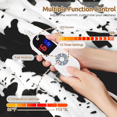 Electric Heated Throw Blanket, 50x60 Soft Sherpa Flannel with 6 Heat Levels