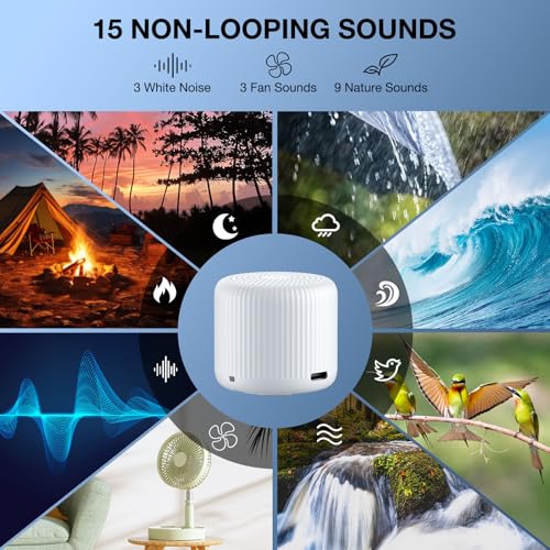 Mini Portable White Noise Machine with 15 Soothing Sounds & Sleep Timer