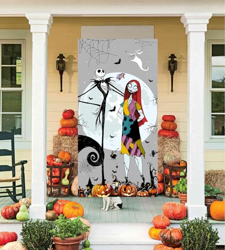 JENFALL Nightmare Before Christmas Halloween Door Cover Welcome Banner Grey