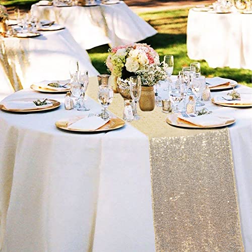 DUOBAO 1pc Champagne Gold Sequin Table Runner 12x108 Inch Wedding Party Decor