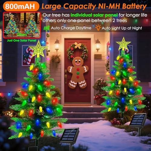2-Pack 3.6ft Outdoor Solar Christmas Trees with 8-Mode LED Lights