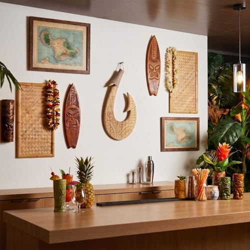 Carved Wooden Maui Fish Hook Wall Decor - 11.8" Polynesian Tribal Art