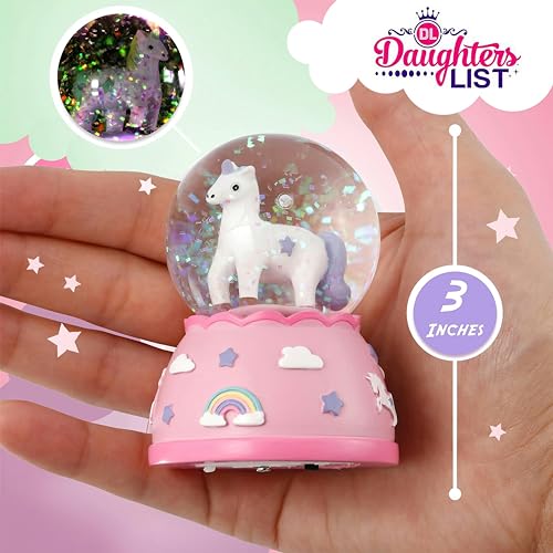 Miniature Shatterproof Unicorn Snow Globe with Light-Up Glitter