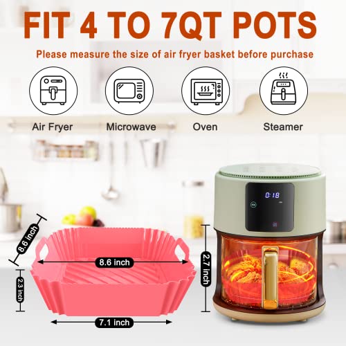 Square Silicone Air Fryer Liners - 7.1 Inch Reusable Non-Stick Basket Mat