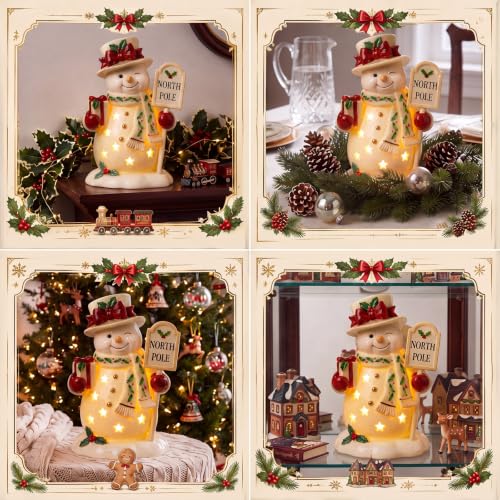 VIHOSE 7 Inch Ceramic Lighted Snowman Figurine with LED Holiday Lights