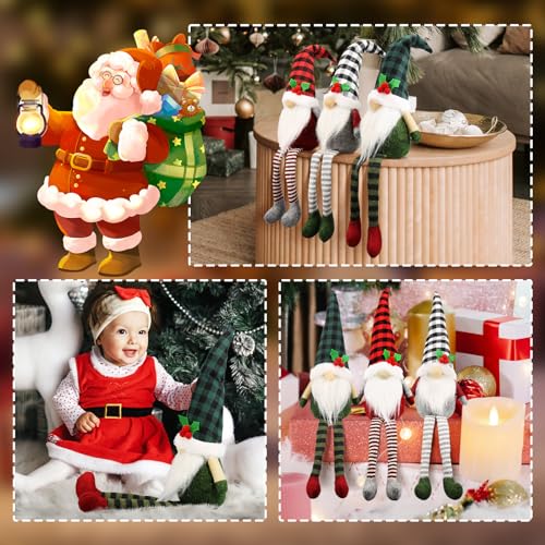 Teeker 3Pcs Christmas Gnomes Decorations – Xmas Swedish Tomte Set, Buffalo Plaid