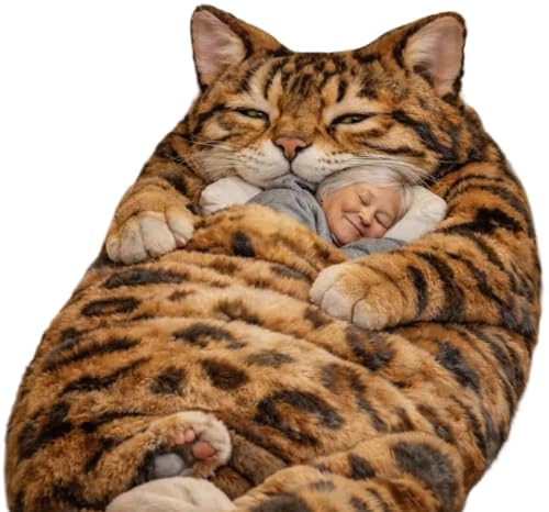 Giant Fluffy Cat Sleeping Bag for Adults – Soft Plush Animal Shaped Blanket
