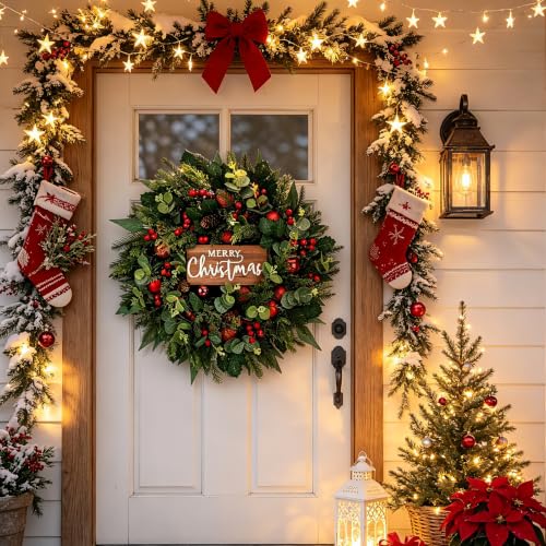 26-Inch Christmas Front Door Wreath with Pine, Berries & Pine Cones