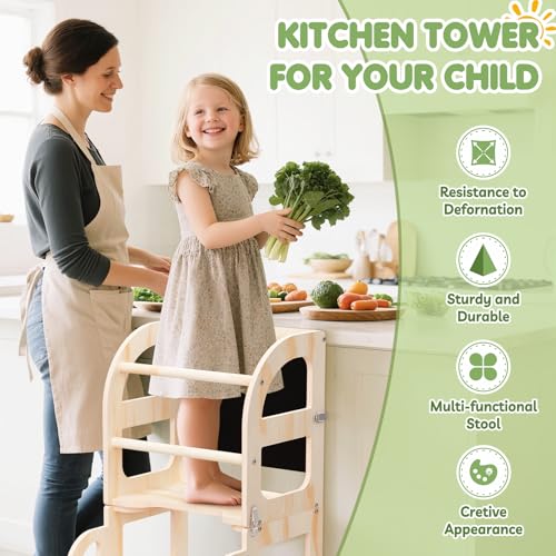 Convertible Toddler Kitchen Step Stool and Table Set with Blackboard