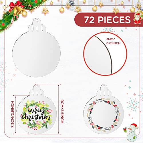 Jetec 72 Pcs Sublimation MDF Christmas Ornaments Blank with Holes & Ribbons