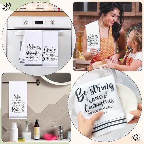 Bible She Christian Kitchen Dish Towels Set - Inspirational Scripture, 5-Pack, Quick Dry & Absorbent, Housewarming Gift
