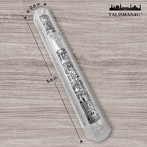 Clear Mezuzah Case with Scroll, 5-Inch Waterproof Door Mezuza with Jerusalem Design