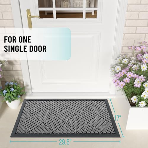 Heavy-Duty Front Door Mat, 29.5x17 Inch Waterproof Dirt Trapper - Grey