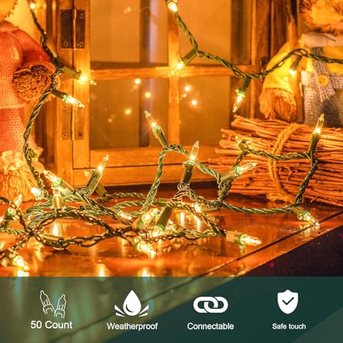 Mimigogo 13FT 50 Count Christmas String Lights with Green Wire, Connectable