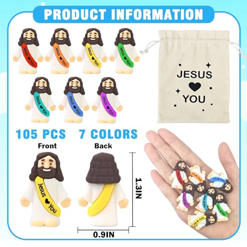 105 Pcs Mini Jesus Figurines with Pouch - Multicolor Christian Party Favors