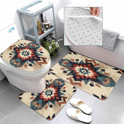 Southwestern 4-Piece Bathroom Set with Shower Curtain & Bath Rugs