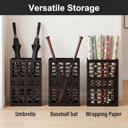 Rectangle Metal Umbrella Stand with 2 Hooks, Rust-Resistant Entryway Holder