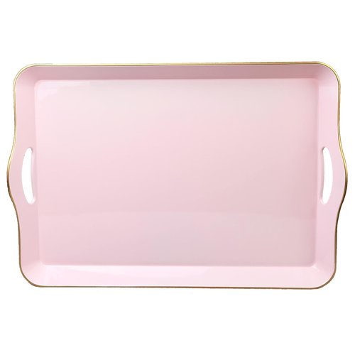 Leemxiiny Pink Decorative Tray for Coffee Table with Handles, Plastic Rectangular Serving Tray for Living Room, Bathroom, Outdoors, 11.8"*17.3"