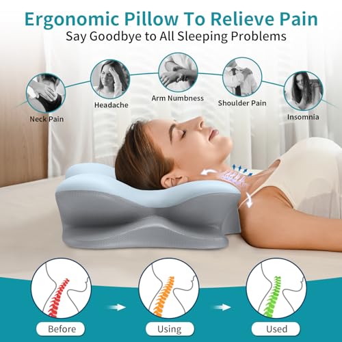 Besyodo Ergonomic Cervical Memory Foam Neck Pillow for Pain Relief (Blue)