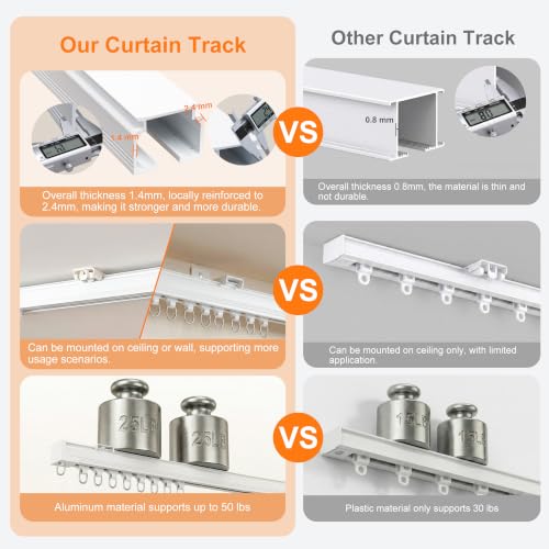 Heavy Duty Ceiling Curtain Track Set - Wall or Ceiling Mount Room Divider