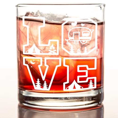 White Camping Whiskey Glasses - 10oz Old Fashioned Rocks Glass for Campers & Lovers