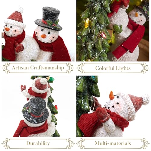 Valery Madelyn 13 Inch Christmas Snowman Family Figurines with Lights, Resin Holiday Decorations