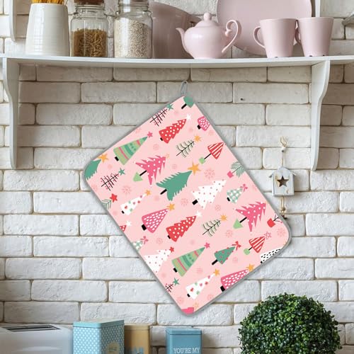 Whaline Christmas Dish Drying Mat Pink Cartoon Xmas Pine Tree